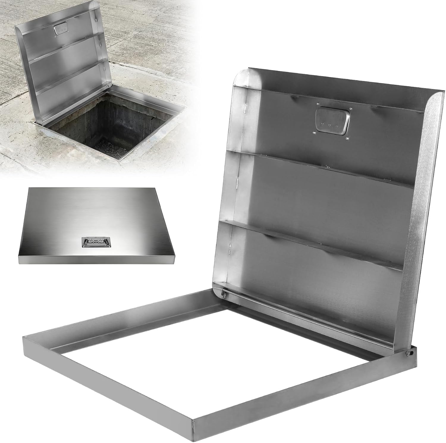 Stainless Steel Manhole Cover 26.97x23.62in Waterproof Access Hatch Cover with Handle Septic Tank Lid for Cellars Basement Patio Yard Window Well