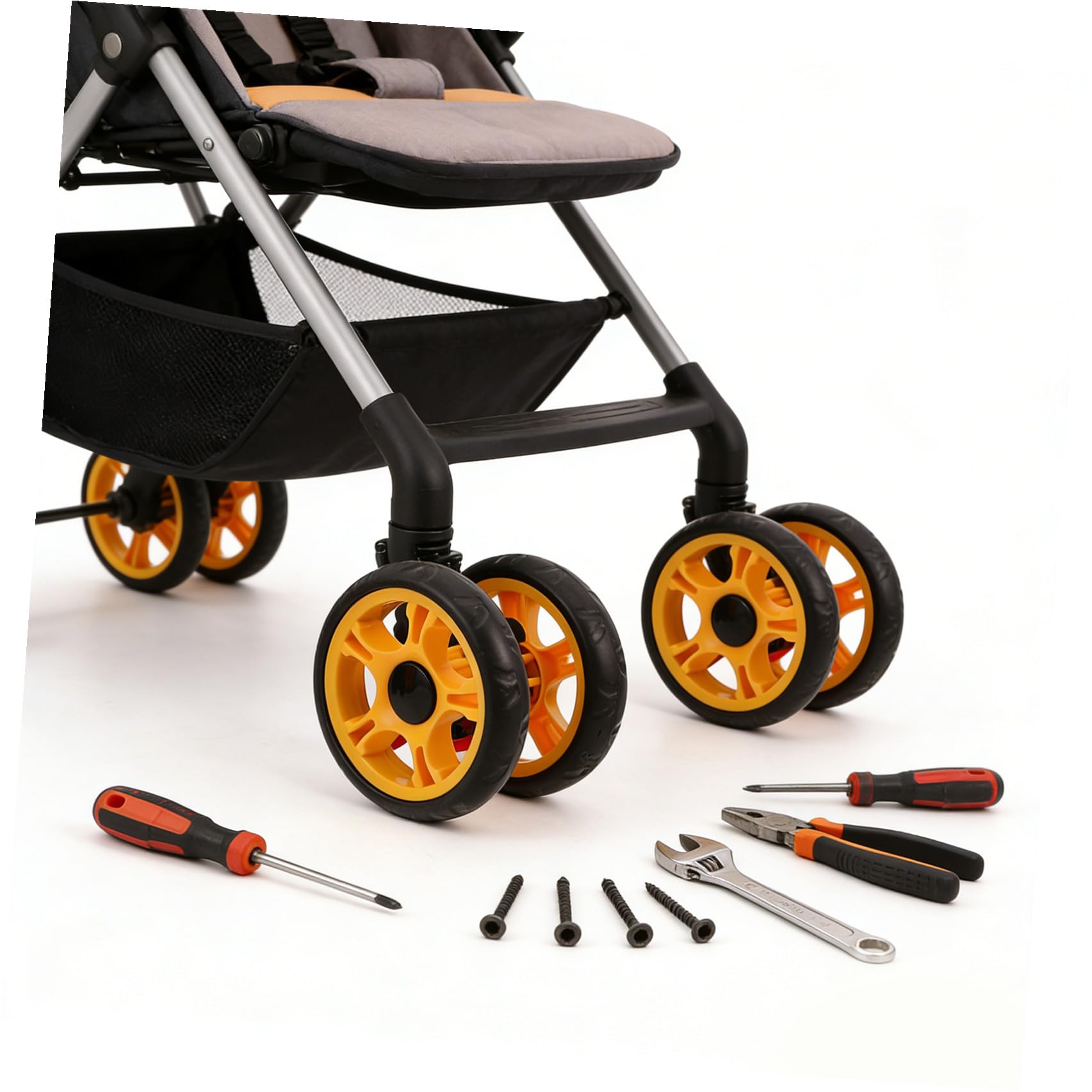 4 Piezas Ruedas Giratorias de Plástico Negro para Carrito Infantil y Carrito de Mascotas, con Tracción Estable y Mayor Fricción, Repuesto para Ruedas Delanteras y Traseras