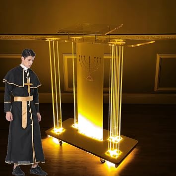 Rectangular Rolling Podiums Church Cathedral Palpitos Para Iglesias de Acrylico, Mobile Podium, Tabletop Podium Classroom LED Acrylic Podium