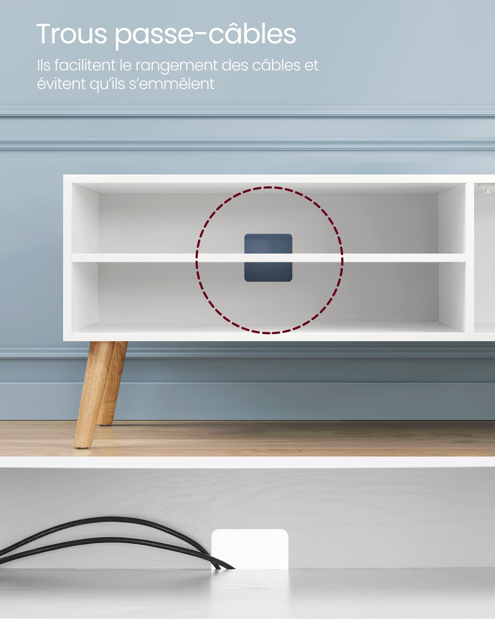VASAGLE Meuble TV, Support Télé, pour Télévision jusqu'à 55 Pouces, Longueur 120 cm, Rangement Consoles de Jeux, Style Rustique, pour Salon, Chambre, Blanc LTV120T46