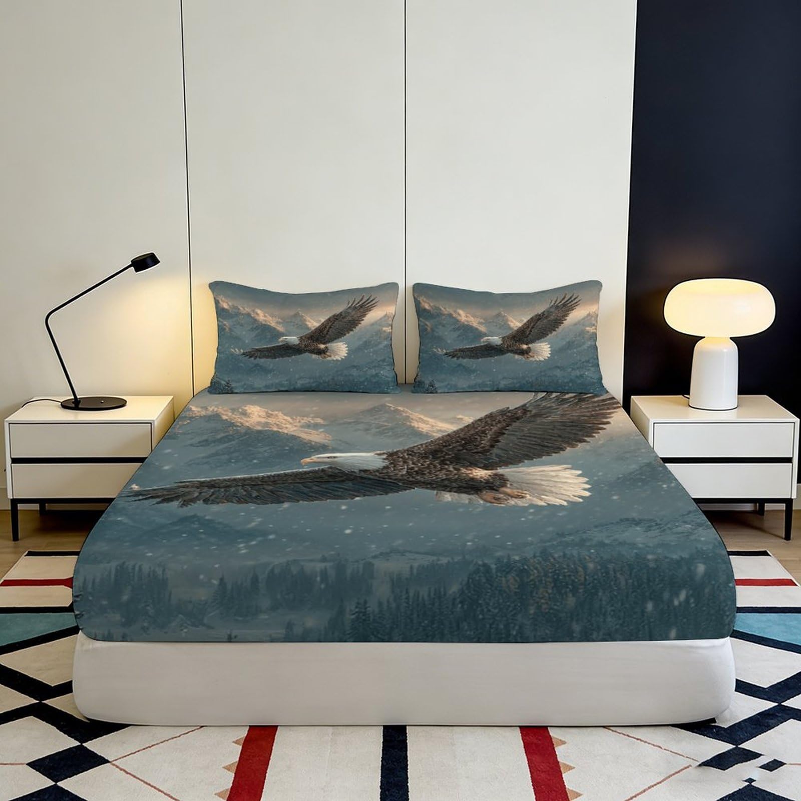 Lenzuolo con angoli con aquila stampato 3D, in microfibra, antiscivolo, decorazione per la casa | senza pieghe, coprimaterasso, facile da pulire, traspirante, lavabile, 180 x 200 x 25 cm