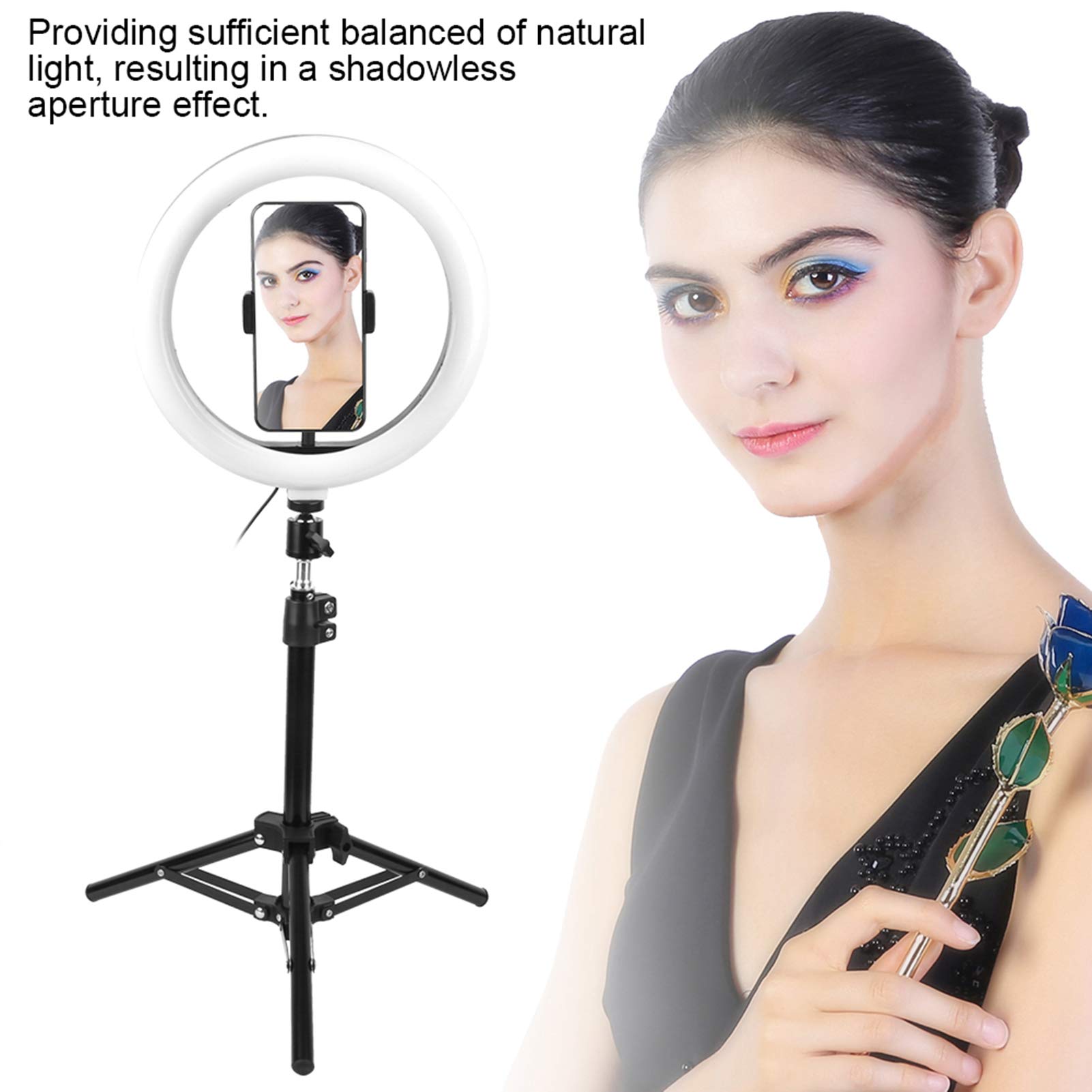 Qiilu Luce ad Anello a LED, Luce ad Anello a LED dimmerabile da 10 '' Luce di riempimento con treppiedi per Studio Video di Trucco