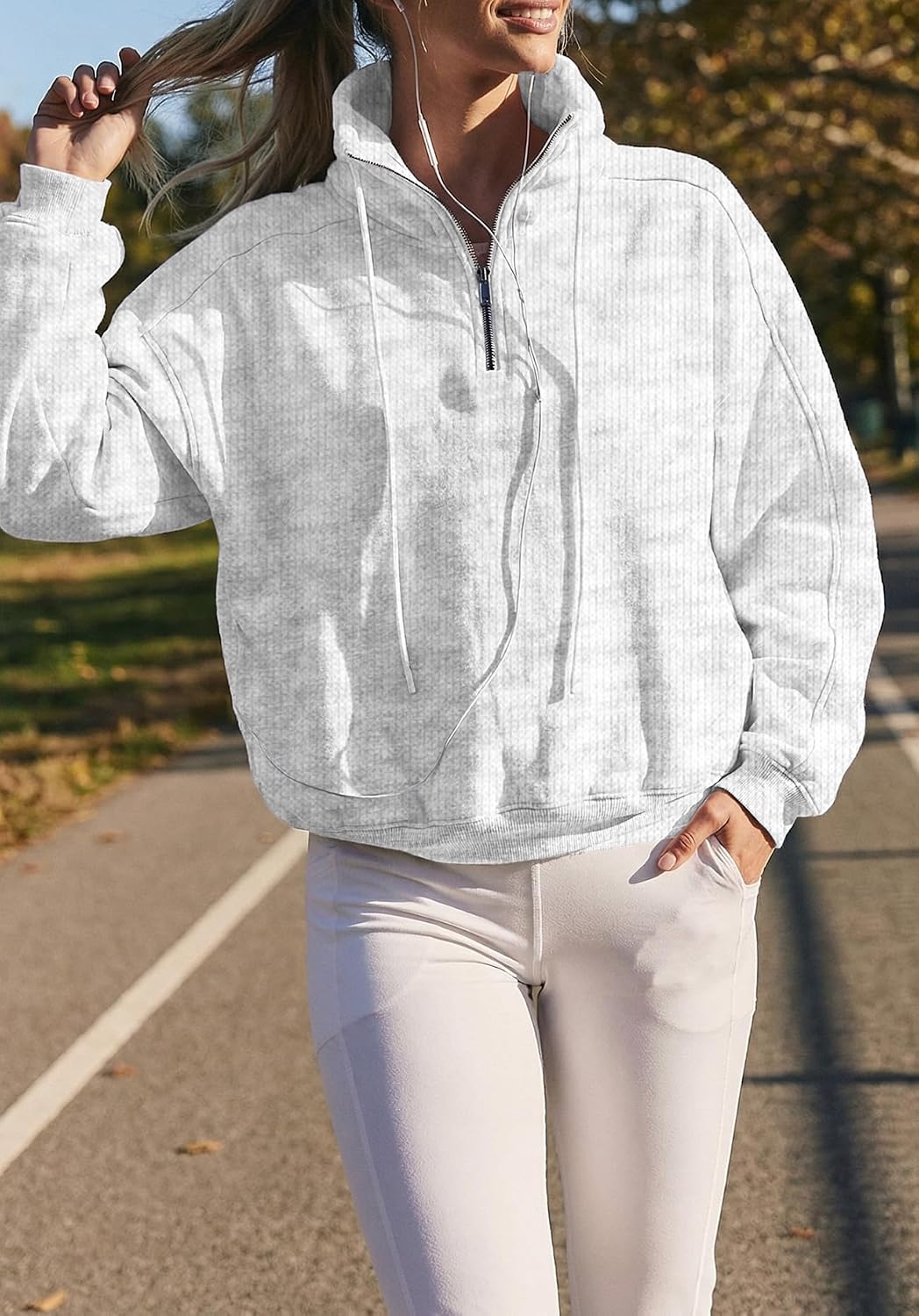 Jenkoon Womens Half Zip Pullover Sweatshirt Oversized Long Sleeve Sweatshirt Drawstring Lapel Pullover Hoodie