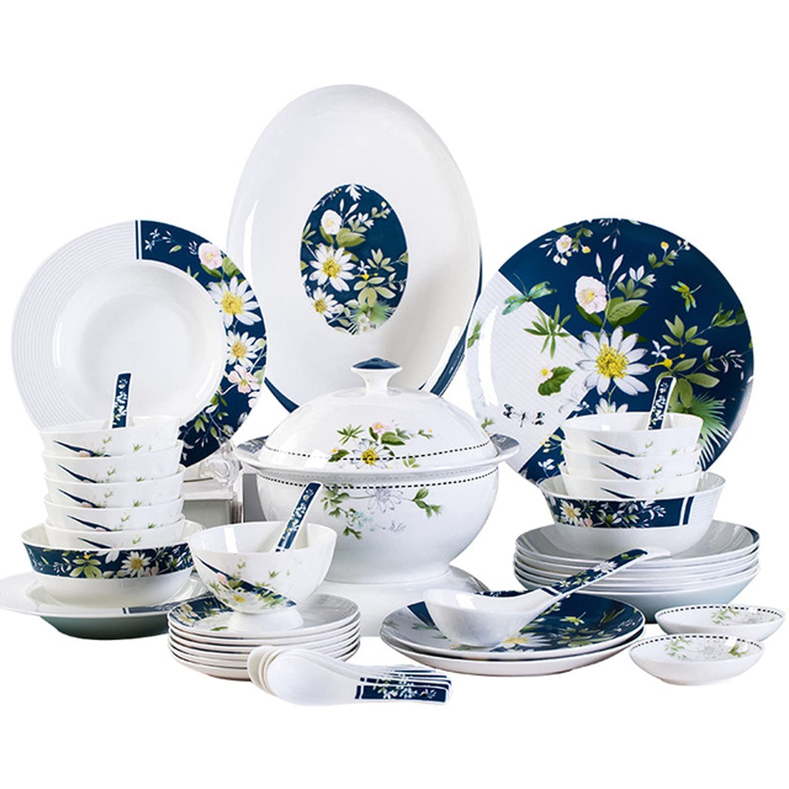 Zestaw Naczyń Ceramicznych W Stylu Retro, Piękny Zestaw Porcelany W Kolorze Niebieskim I Białym, Idealny Na Domowe Przyjęcie, Wesele, Hotel, Boże Narodzenie