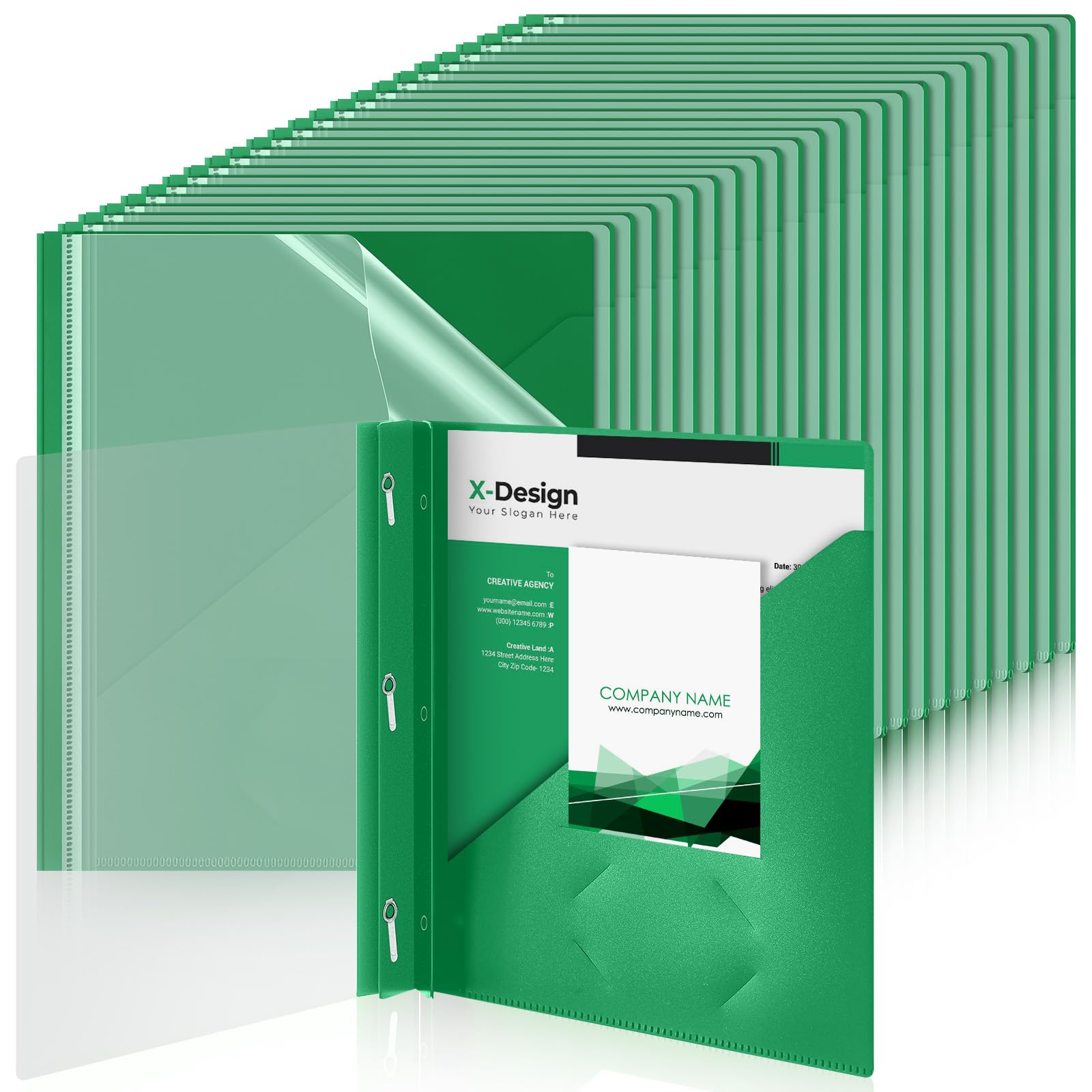 Teling 48 Pcs Presentation Folders Bulk with Clear Report Cover, Green