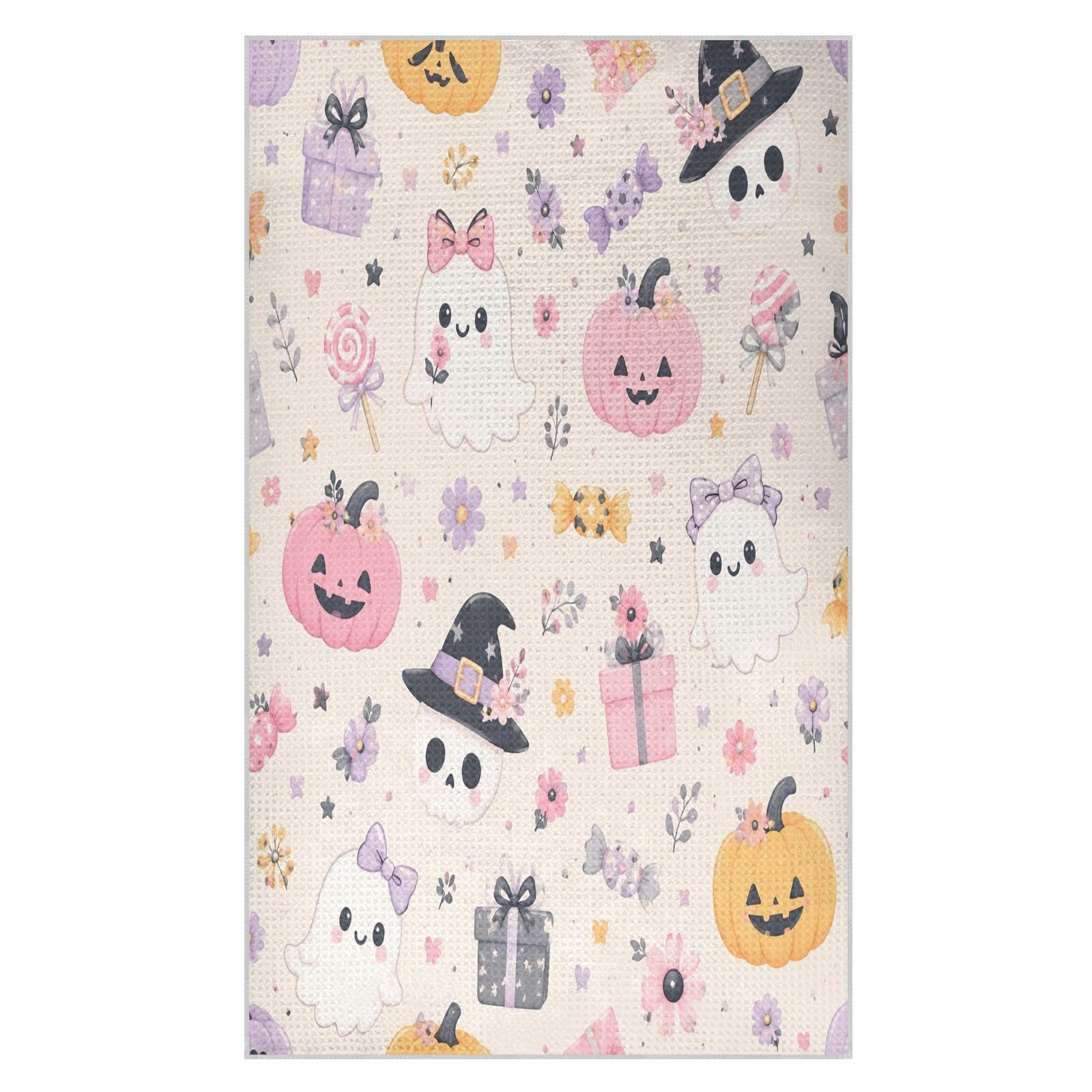 Lyeorm Cute Pumpkin Waffle Weave Kitchen Towels 18x30 Inch Soft Absorbent Microfiber Dish Cloths