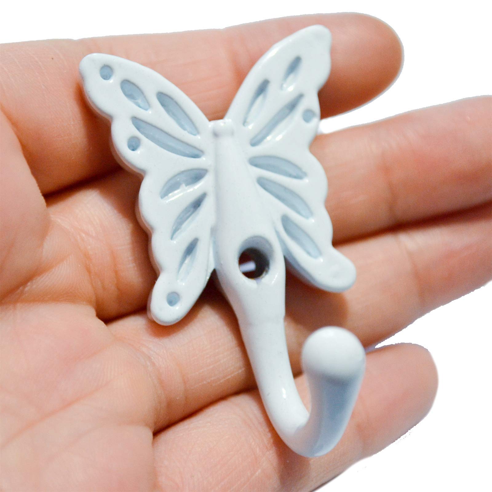 4 Pcs Wall Mounted Hanger White Hooks Antique Hangers Butterfly Patterned for Hanging Clothes Hook Up Towel Coat Hat Scarf Jacket Bag (Height:2-1/4