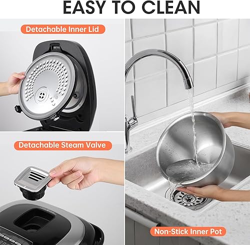 Miniatura 7 de Olla arrocera de 10 tazas sin cocer  20 tazas cocidas, calefacción por inducción y tecnología de lógica difusa, olla arrocera eléctrica inteligente