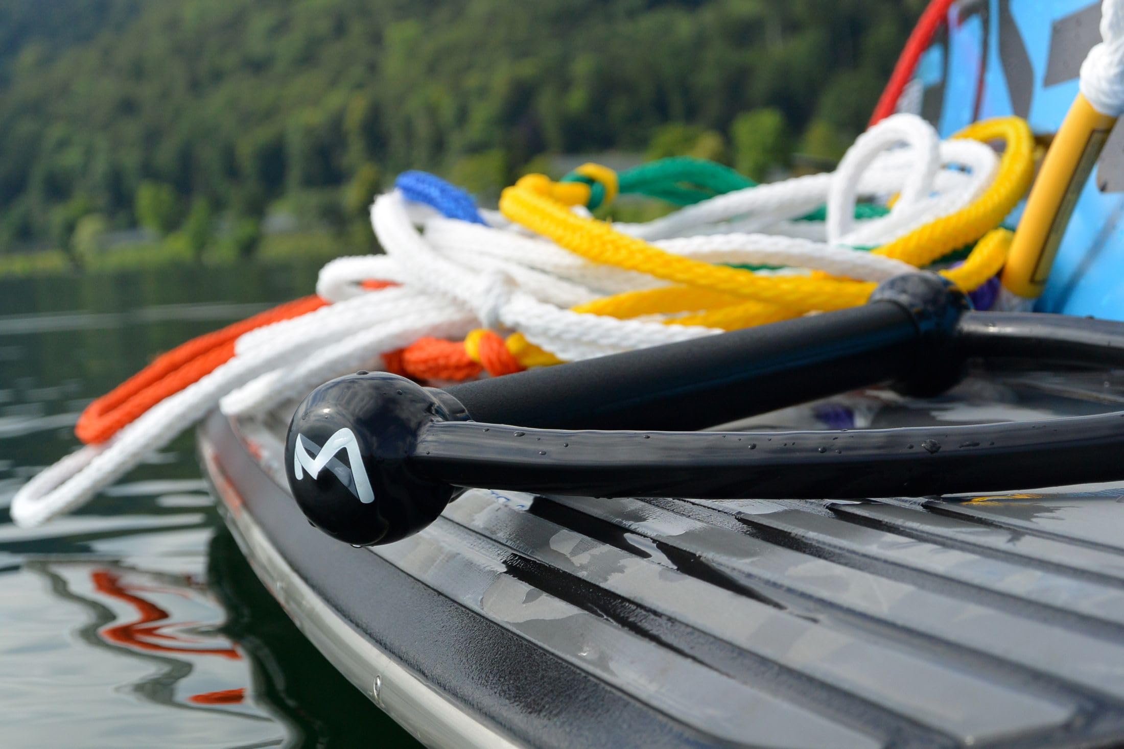 MESLE Mono Wasserski Hantel Pro Slalom, Monoski Griff, 12"-13" Gummi-Griff, Durchmesser 27 mm, schwarz weiß