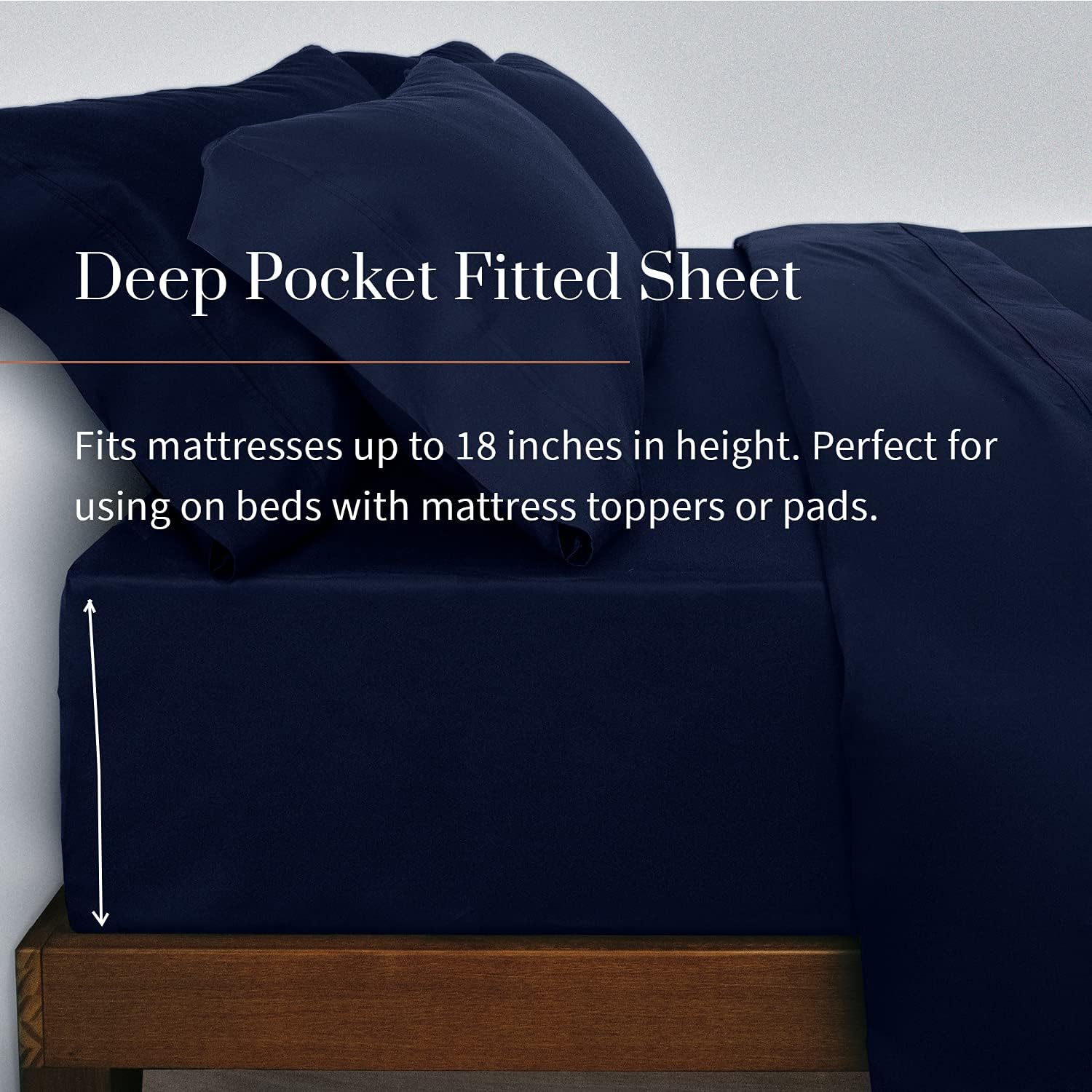 Everspread 300 Thread Count Cotton Bed Sheets (4 Piece Sheet Set) - Queen Size, Navy Blue. 100% Natural Long Staple Cotton Bedding, Ultra-Soft & Silky Sateen Weave. Fits Mattress up to 16 inches
