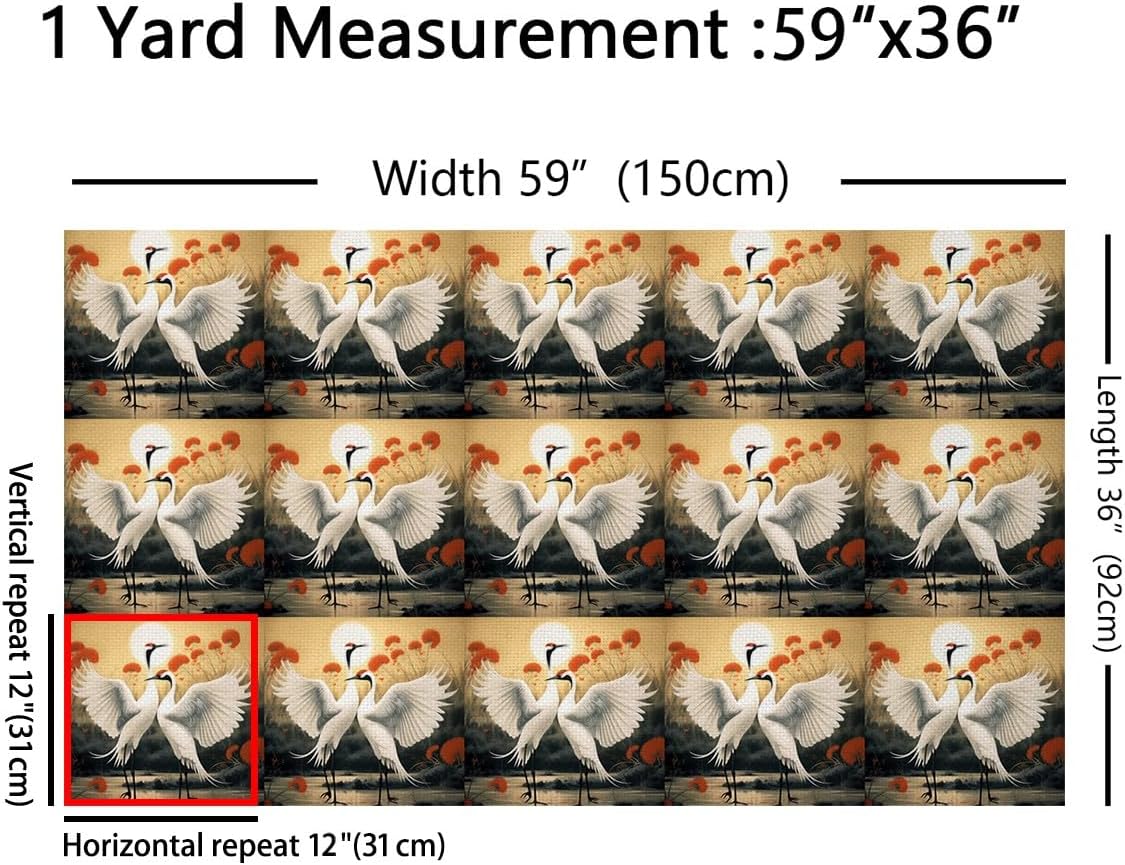 Erosebridal Red-Crowned Crane Fabric by The Yard, Asian Culture Yellow Decorative Fabric, Japanese Ukiyo-E Upholstery Fabric, Wild Animals Safari Indoor Outdoor Fabric for Adults Teens, 2 Yards