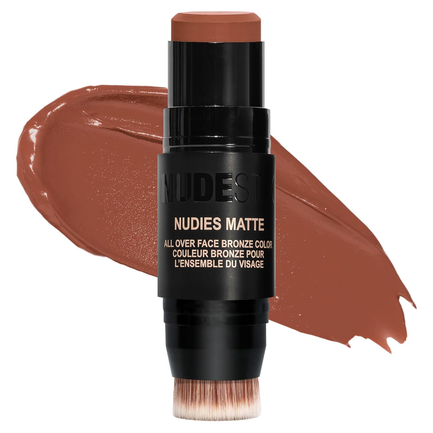 Nudestix Nudies Bronze All Over Matte Bronzing Stick – 3-in-1 Cream Bronzer for Cheeks, Eyes & Lips with Built-In Brush | Natural Contour & Sun-Kissed Glow
