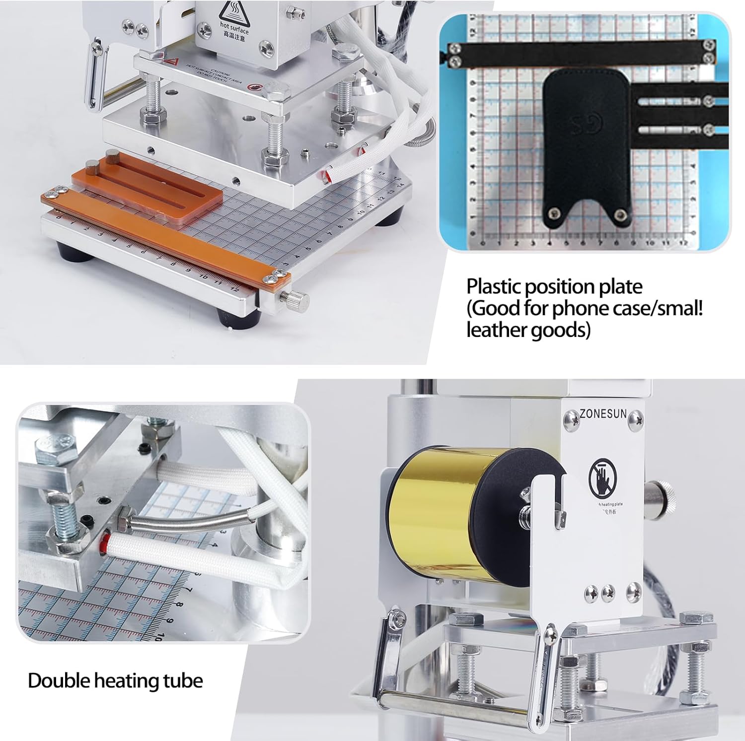 ZONEPACK 10x13cm Digital Embossing Machine Hot Foil Stamping Machine Manual Tipper Stamper for PVC Leather PU Paper with Paper Holder and Scale Branding on Masks
