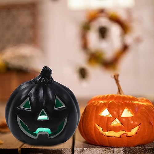 Miniatura 5 de Uonlytech Luces de calabaza de Halloween, funciona con pilas, luz negra sin llama, velas de calabaza para decoración de fiesta de Halloween (sin