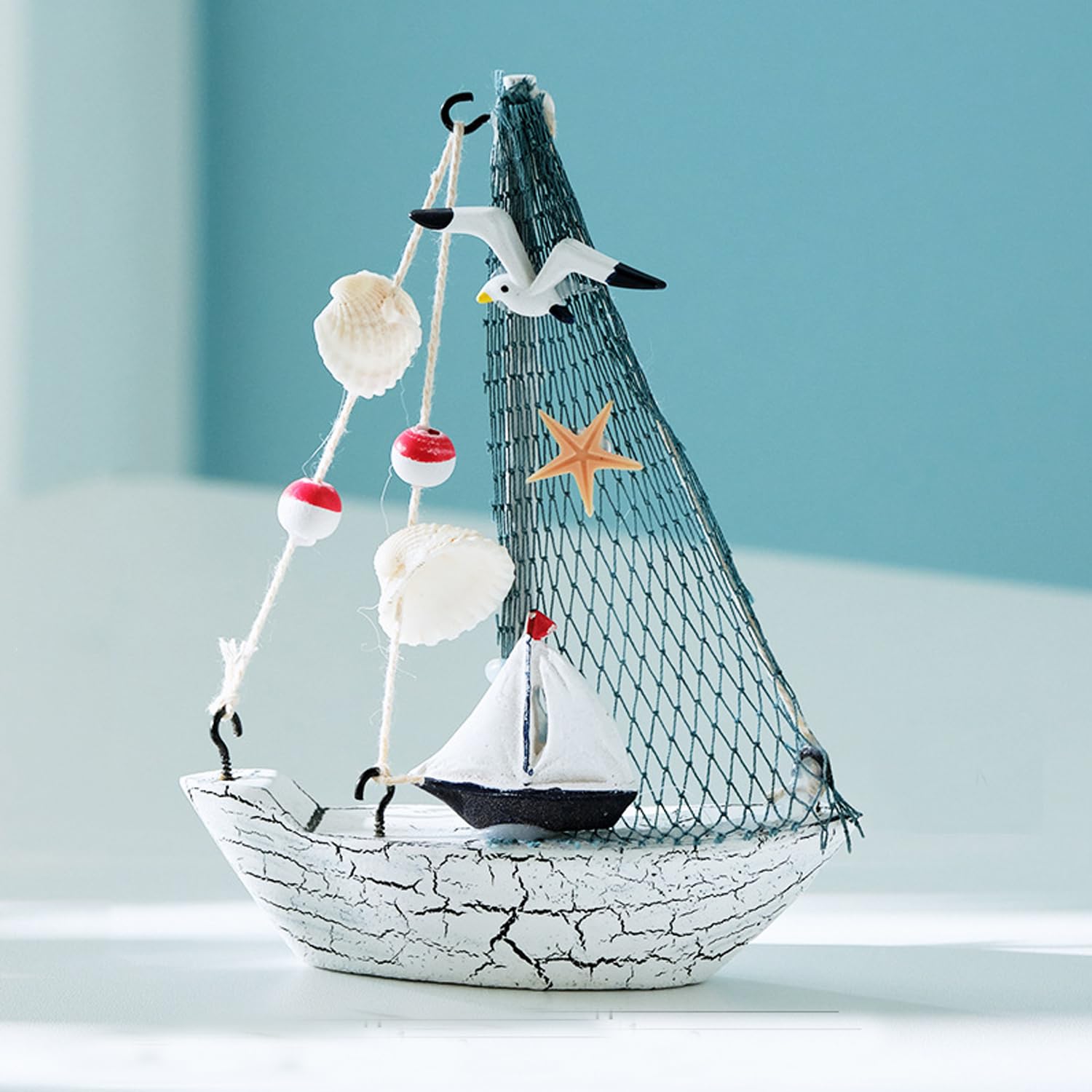 Maritime Badezimmer Deko,3er Set Segelboot Deko,Ruder Muscheln Seestern Seevögel Geeignet Klein Segelboot für Wohnzimmer Schlafzimmer Badezimmer Büro Dekoration(Nautische segelboot)