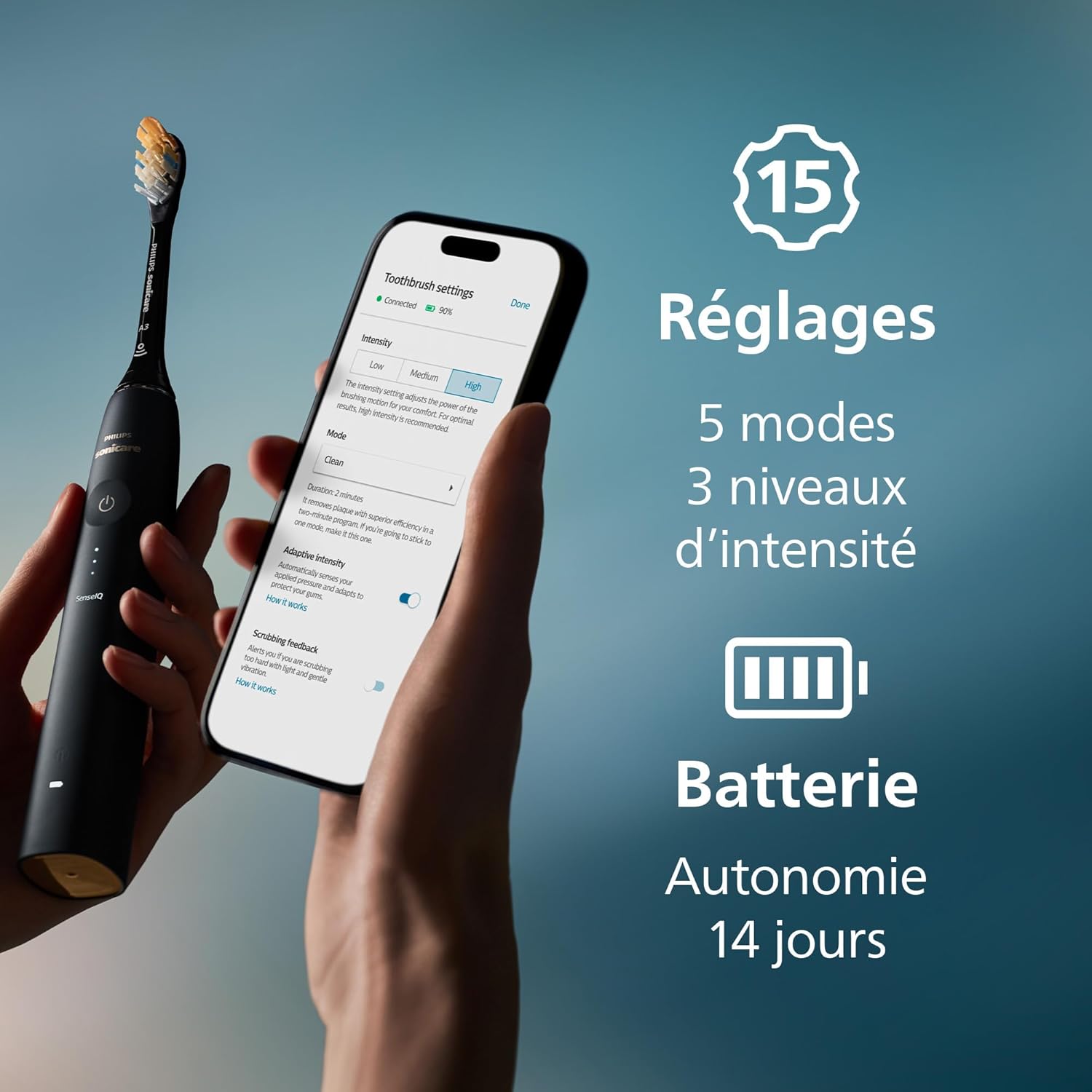 Philips Sonicare - Brosse à dents électrique DiamondClean 9900 Prestige avec technologie SenseIQ et application, 5 modes de brossage, étui de voyage avec chargeur, noir, modèle HX9992/43 — vue 9