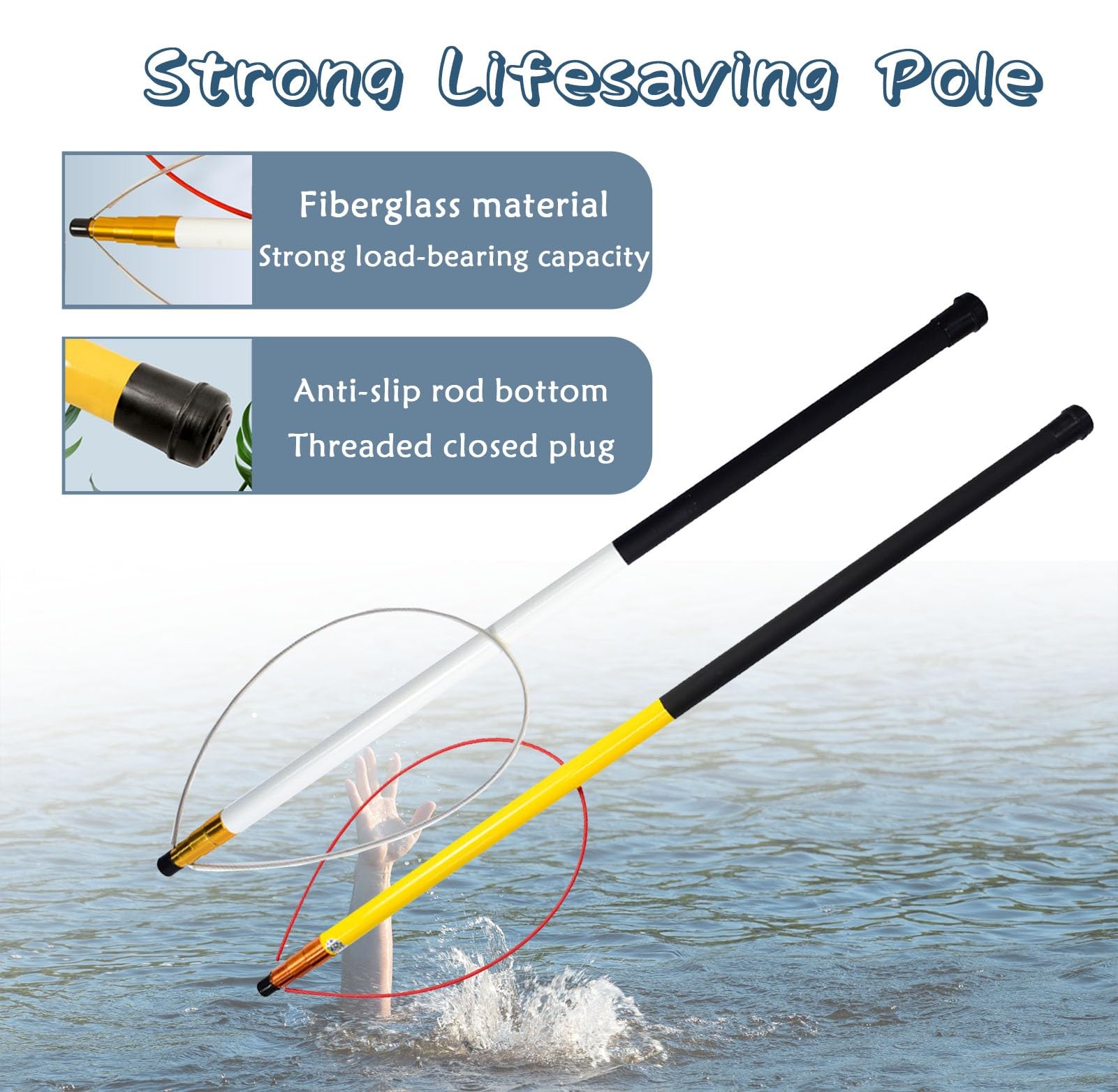 Oracra Special Rescue Hook Pole for Swimming Pool, Yellow Heavy Duty Telescopic Pool Safety Hook for Beach Parks, Multi-use Water Life-Saving Poles(4.5m)