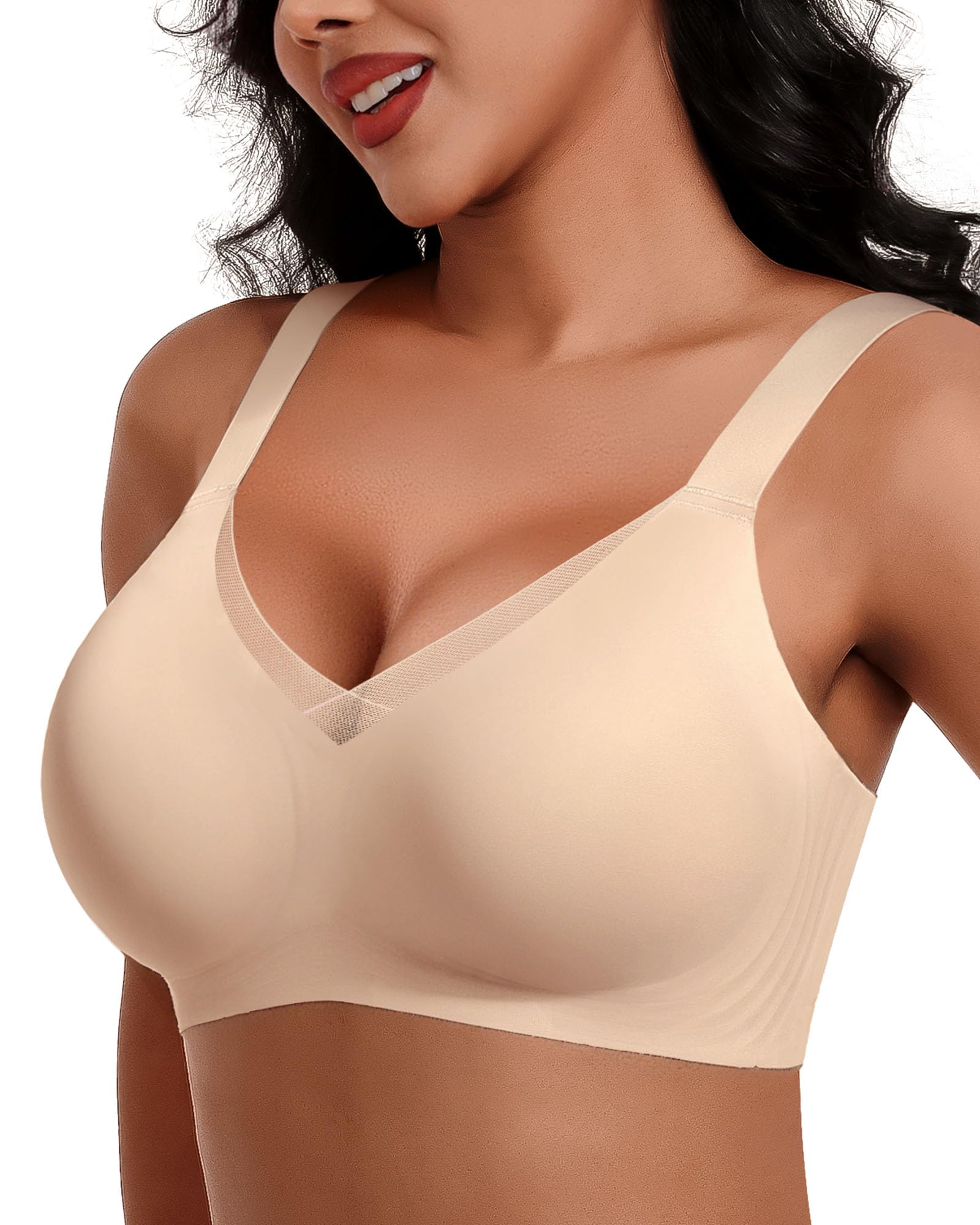 HORISUN Seamless Mesh Lace Bras for Women No Underwire Wireless Bras with Support and Lift Full Coverage Deep V Bralettes