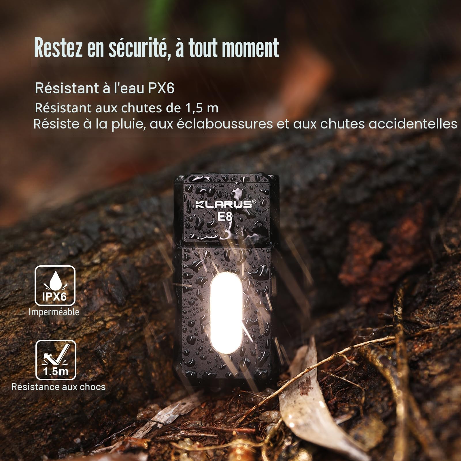 KLARUS E8 EDC Lampe de poche rechargeable,système triple lumière 1 000 lumens, tête pivotante à 180 °, design compact tout en métal avec aimant et clip de poche, lampe de travail étanche IPX6