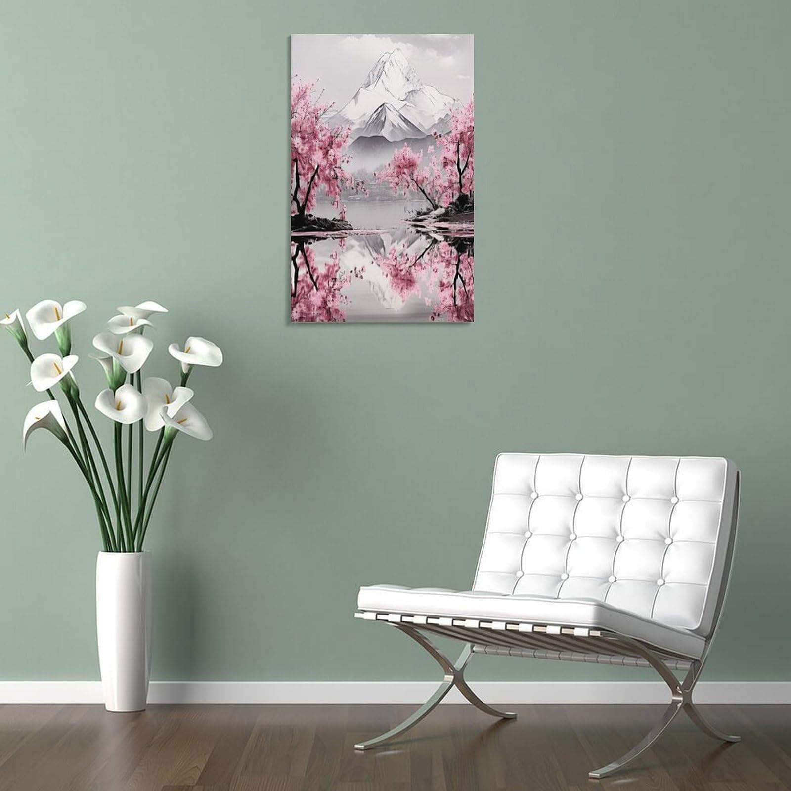 Japanese Cherry 3D Gerahmte Moderne Leinwand Wandkunst Abstrakte Bilder Druck Poster Leinwand Gemälde Wand Dekor Für Schlafzimmer Wohnzimmer Badezimmer Büro Bereit Zu Hängen 16x24inch(40x60cm)