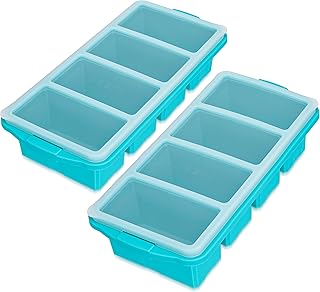 Silicone Freezing Tray with Lid, Large Ice Cube Tray Non-stick Soup Freezer Container with 4 Compartments for Storing and Freezing Soups, Broths, Sauces and Liquid Diets, Oven and Dishwasher Safe