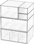 Desk Organizer Set, Clear Stackable Dustproof Storage Boxes for Desktop, Office, DIY Craft & Vertical Space Saving, Perfect for Makeup, Stationery, Jewelry Organization (5 Drawer)