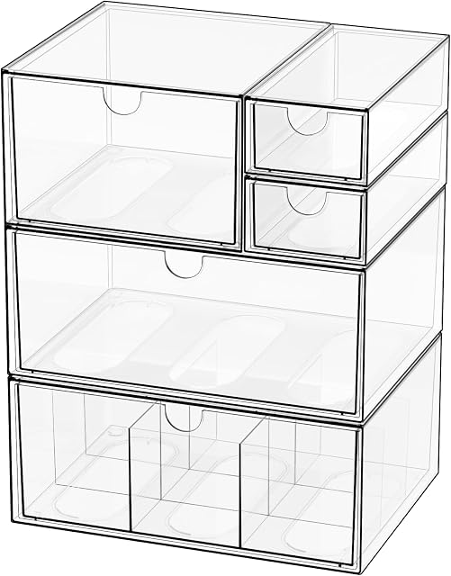 Organisateur de bureau, Boîtes de rangement étanches à la poussière pour bureau, Bureau, DIY Artisanat & Vertical Space Sauver, parfait pour le maquillage, papeterie, organisation de bijoux (5 Tiroir)