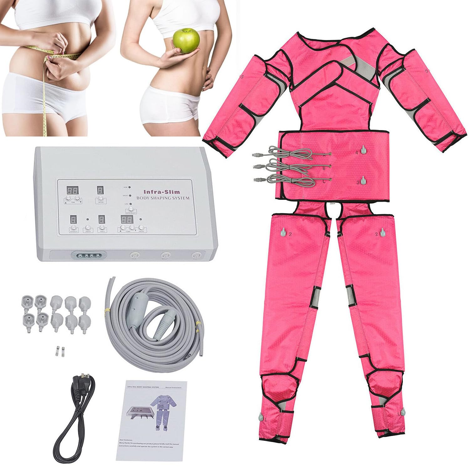 Massaggiatore a compressione d'aria Dispositivo di drenaggio linfatico Gambe Piedi Vita Braccia Dispositivo linfatico Massaggiatore Pressoterapia Strumento dimagrante per il corpo, Rosa (Rosa)