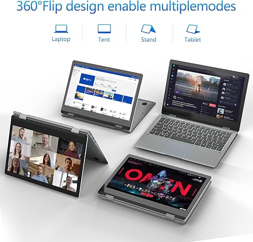 Miniatura 6 de jumper Laptop con pantalla táctil HD de 116 pulgadas Ultrabook abatible con Intel Celeron N4100 Quad Core 4GB DDR4 128GB SSD y Windows 11 WiFi de