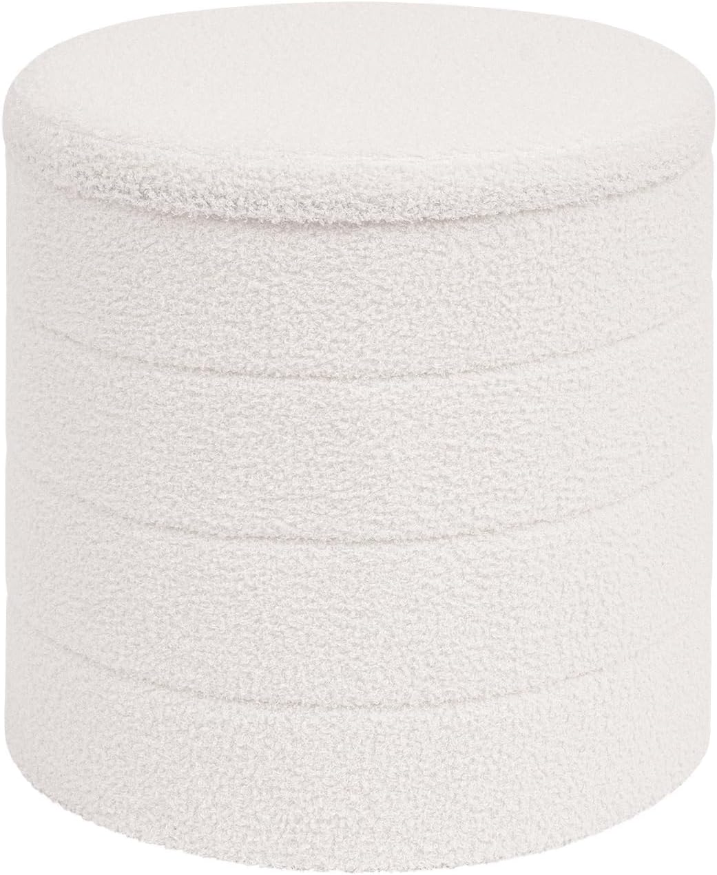 Round Ottoman with Storage, Soft Boucle Ottoman Footstool with Lift-Off Lid, Multi-Functional Footrest for Living Room, Bedroom, Dorm, 16.9 x 16.9 x 17.7 Inches, White 16.9"D x 16.9"W x 17.7"H White