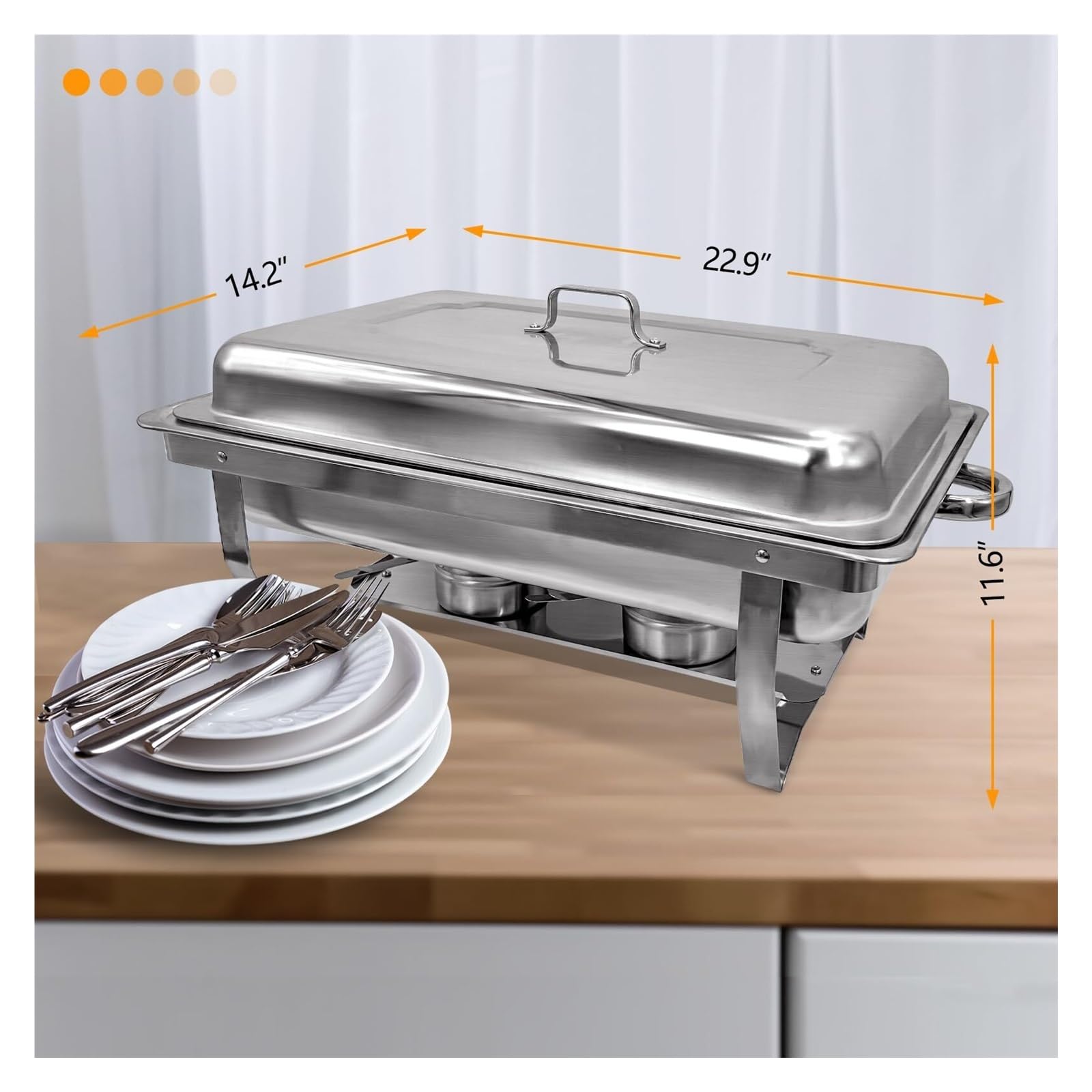 Juego de Buffet de Platos Calentadores de Acero Inoxidable