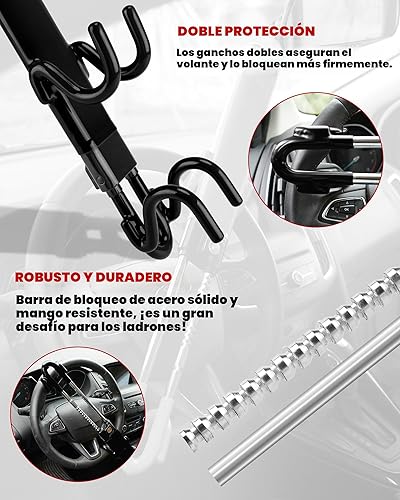 Miniatura 7 de Tevlaphee Cerradura de volante antirrobo para automóvil, dispositivo de seguridad resistente, dispositivos de bloqueo antirrobo, gran disuasión,
