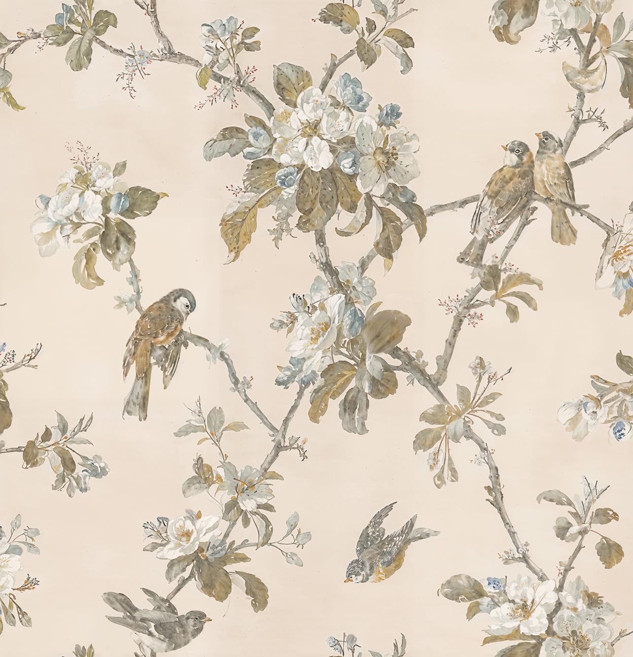 DacaiCloth Vintage Floral Peel and Stick Wallpaper, Flowers and Birds, Self-Adhesive, Removable Wallpaper Wall Stickers for Home Bedroom Cabinets Thicken, 17.3" x 118"(44 cm x 300 cm),Beige