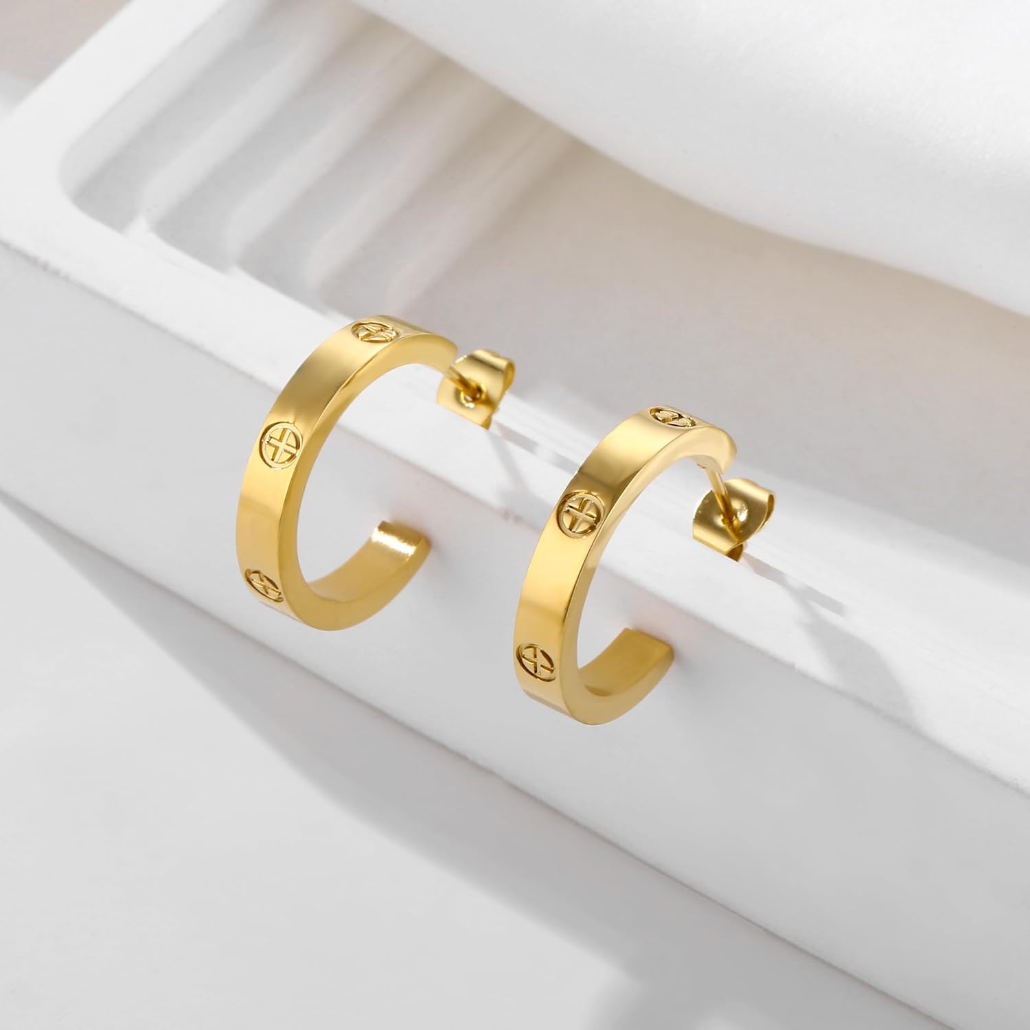 18K Gold Plated Cross Earrings - Zircon Silver Earrings, Suitable for Low Allergy Women's Jewelry Gifts - Image 4