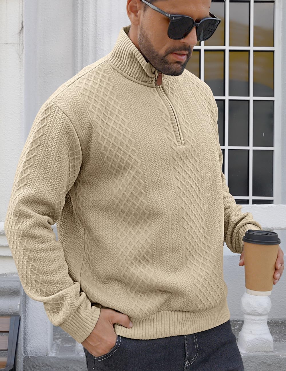 Men's Quarter Zip Sweatshirt Pullover Sweater Casual Long Sleeve Stand Collar Quarter Sweaters - Image 5
