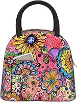 Vista 17 de Fiokroo Lonchera aislada con estampado a cuadros blancos y negros y negros, bolsa de almuerzo reutilizable para escuela, trabajo, universidad