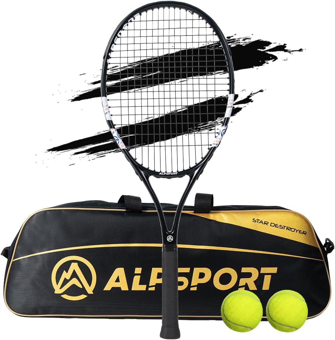 ALP 27'' Powerful Head Heavy 4 3/8 in Grip Tennis Racket for Adults, Durable Pre-Strung Racquet with 1 Carrying Bag and 2 Tennis Balls, Outdoor Recreational Sport Raket for Beginner