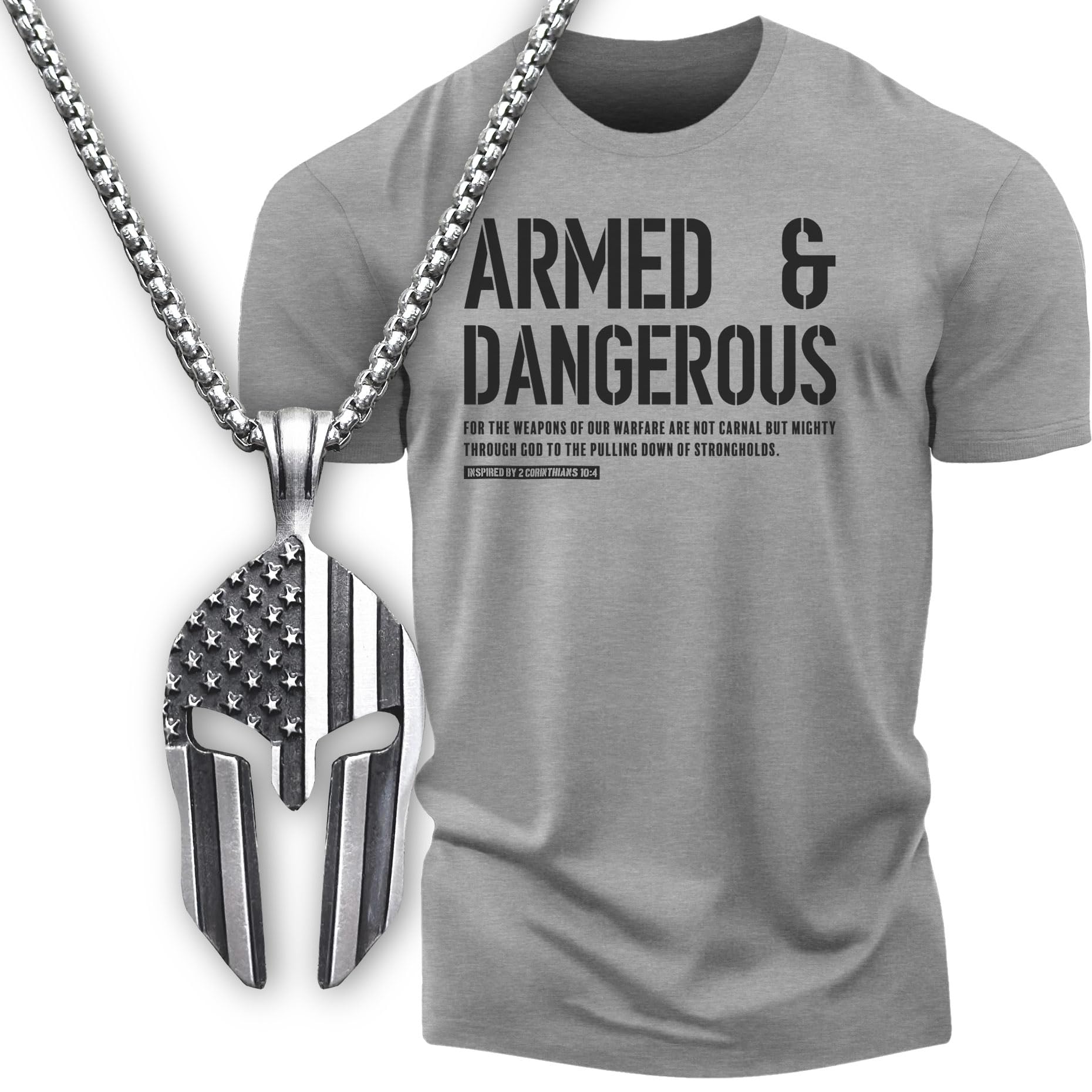 Armed & Dangerous Military Men's T-Shirt Spartan Necklace, Gifts Set for Him