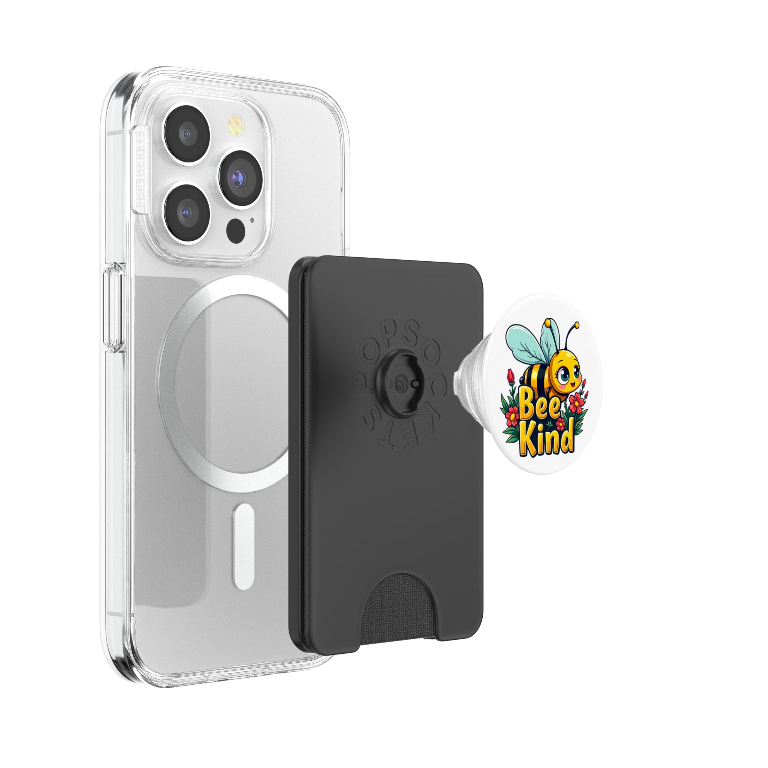 Bee Kind Bumble Bee Flower Graphic Kindness For Women Girls PopSockets PopWallet for MagSafe, Black - Image 3