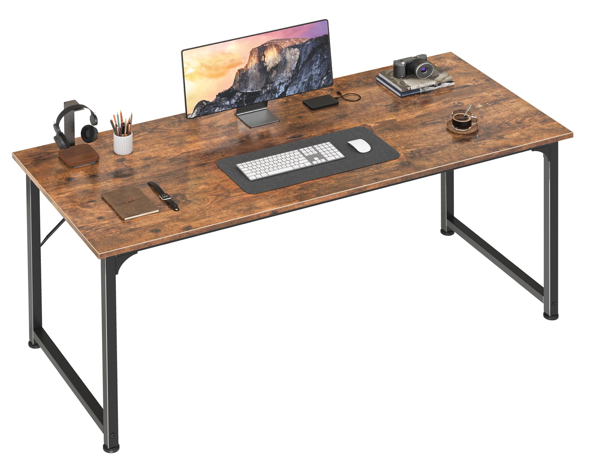 Computer Desk, 54 Inch Office Desk, Gaming Desk with Storage, Writing Desk Work Desk for Home Office, Study, Modern Simple Desk, Large Legroom, Metal Frame, Rustic Brown SIMILAR TO LOT PHOTO 