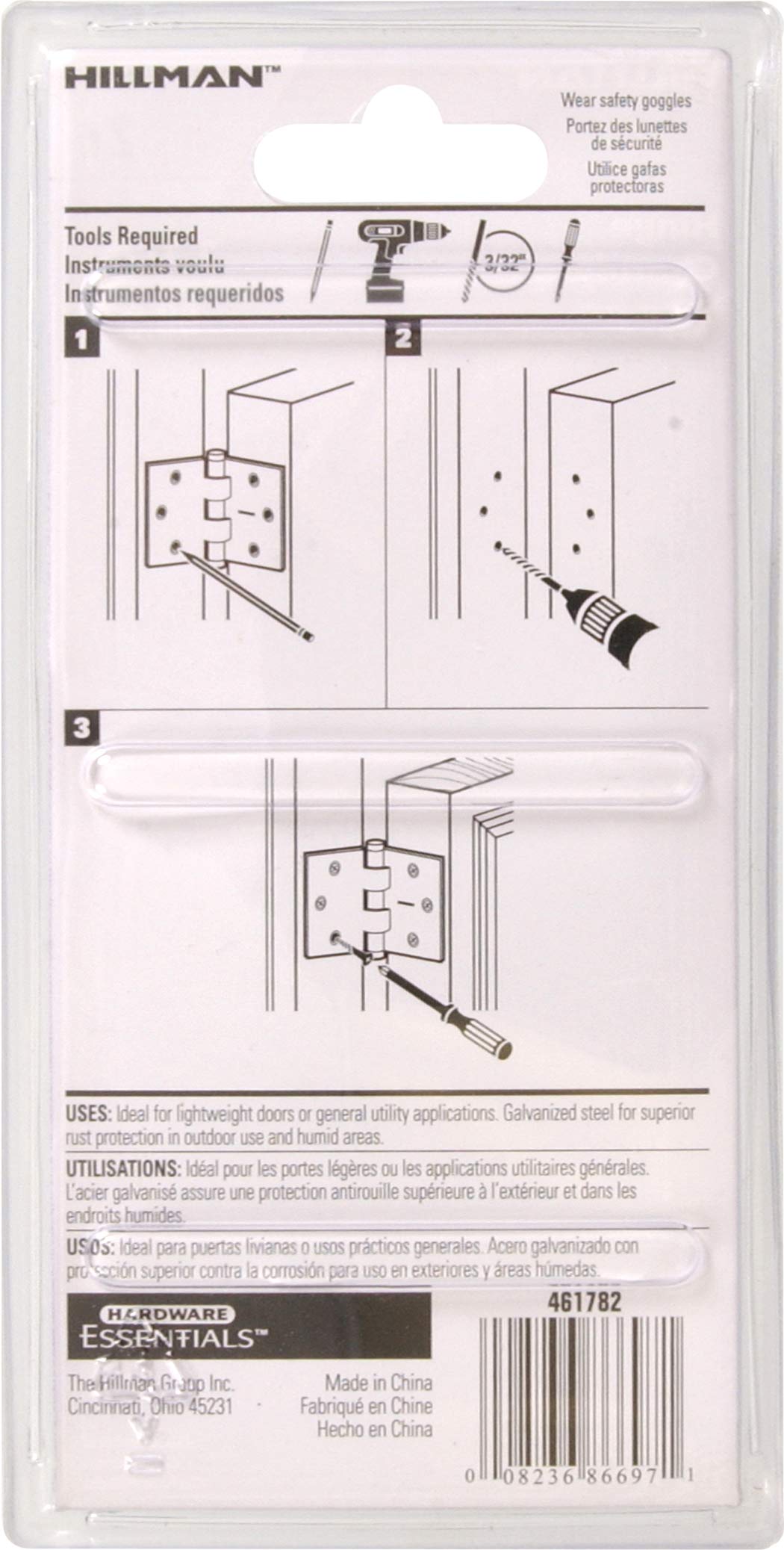 The Hillman GroupThe Hillman Group 851747 3-1/2" General Purpose Broad Hinge - Removable Pin - Galvanized 2-Pack - Image 3
