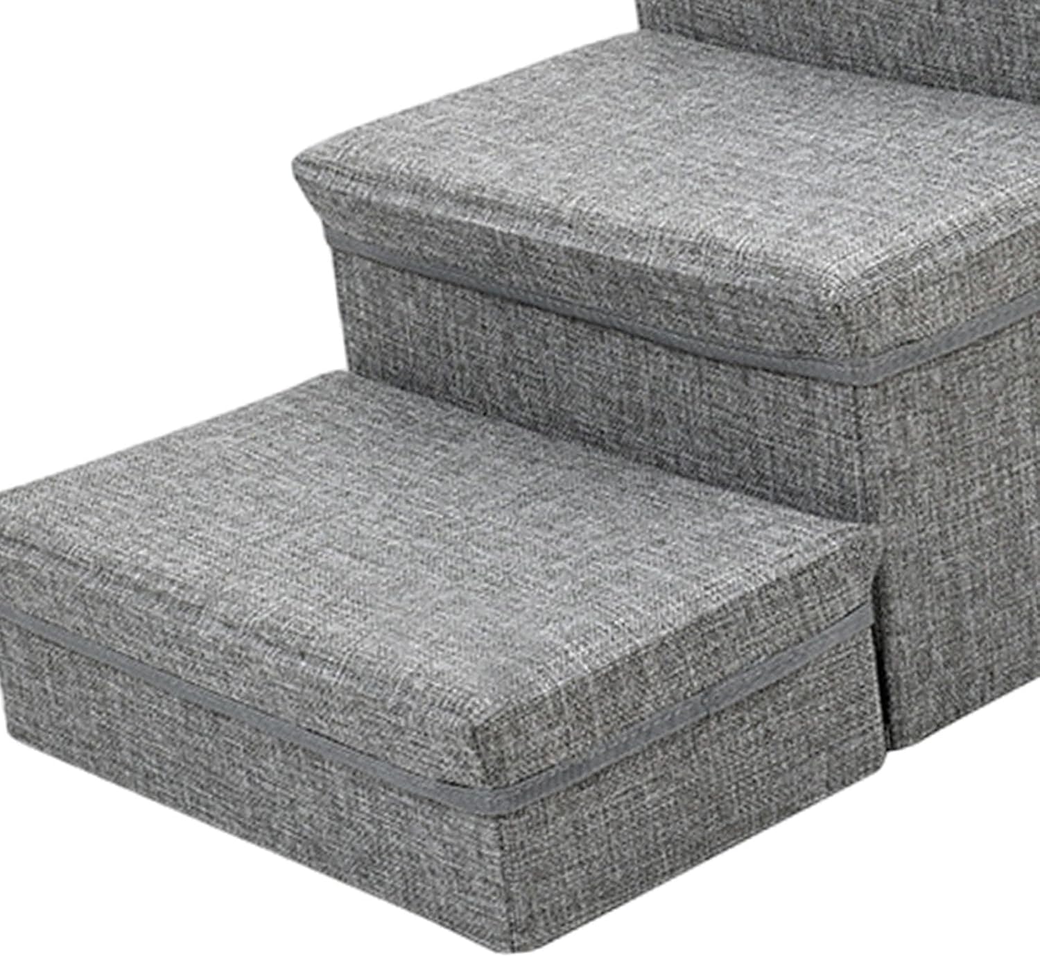 Generic Pet Dog Stairs Ladder Puppy Toy Storage Box 4 Steps Dog Ramp Foldable Anti Slip Dog Ladder Pet Ramp for Large Medium Dogs Pet, Gray