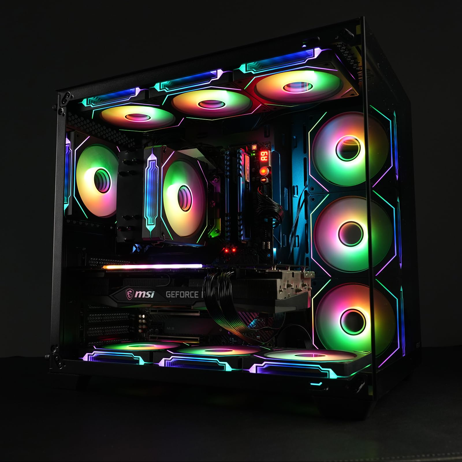 DARKROCK F120-3 in 1 120mm Infinite Mirror Design Gehäuselüfter mit PWM Steuerung & ARGB Effekt, Hydrauliklager für geräuscharmer Betrieb - Geeignet für die meisten PC-Kühlsysteme - Schwarz