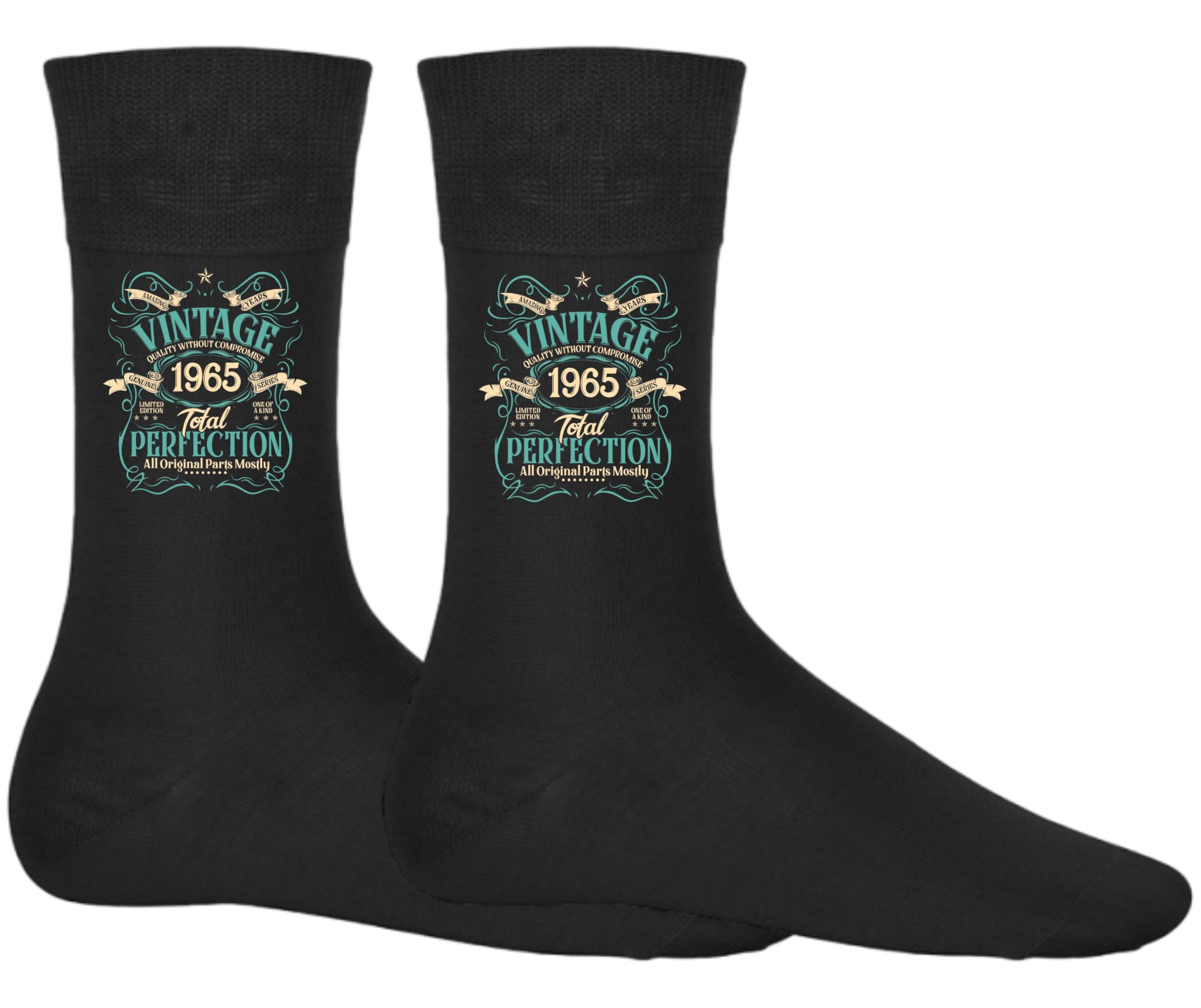DCG PRINTWEAR Hilarious 60th Birthday Gift – Black Socks Born in 1965 – Gag Socks for 60 Year Old Men or Women