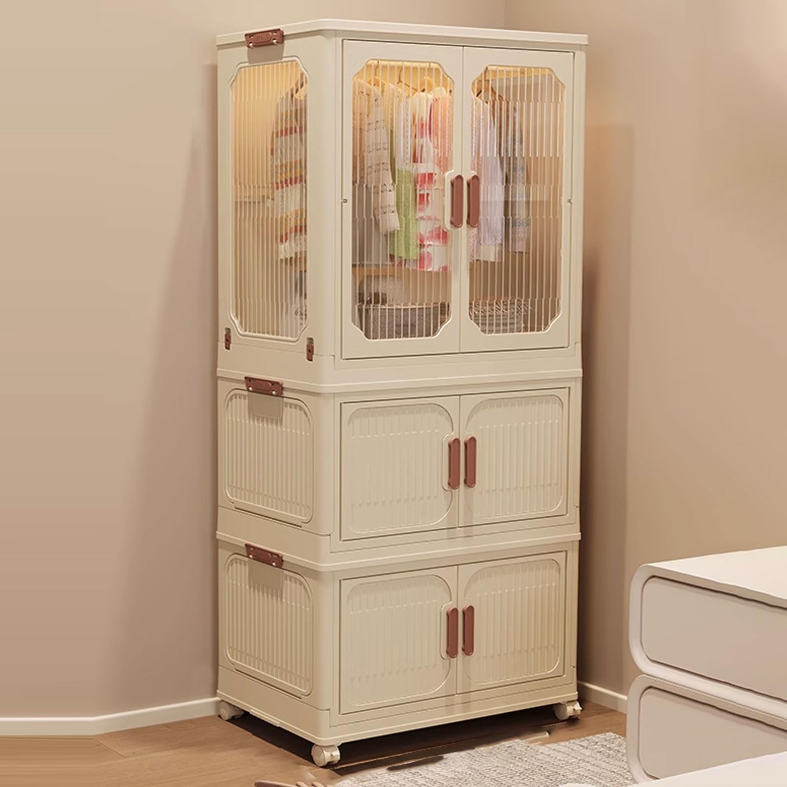 Armadietto in Plastica Armadio Piccolo Mobili Campeggio Scatole Contenitori Di Stoccaggio Impilabili Con Ante Funzione Magnetica for Soggiorno E Camera Da Letto(55 * 32.5 * 128cm)