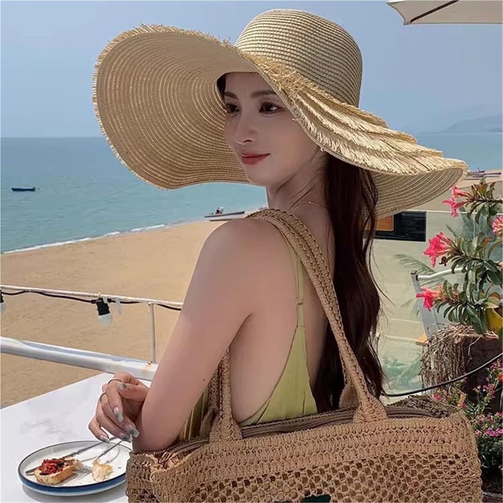Visiera Estiva da Spiaggia per Cappello da Sole in Paglia a Tesa Larga Pieghevole