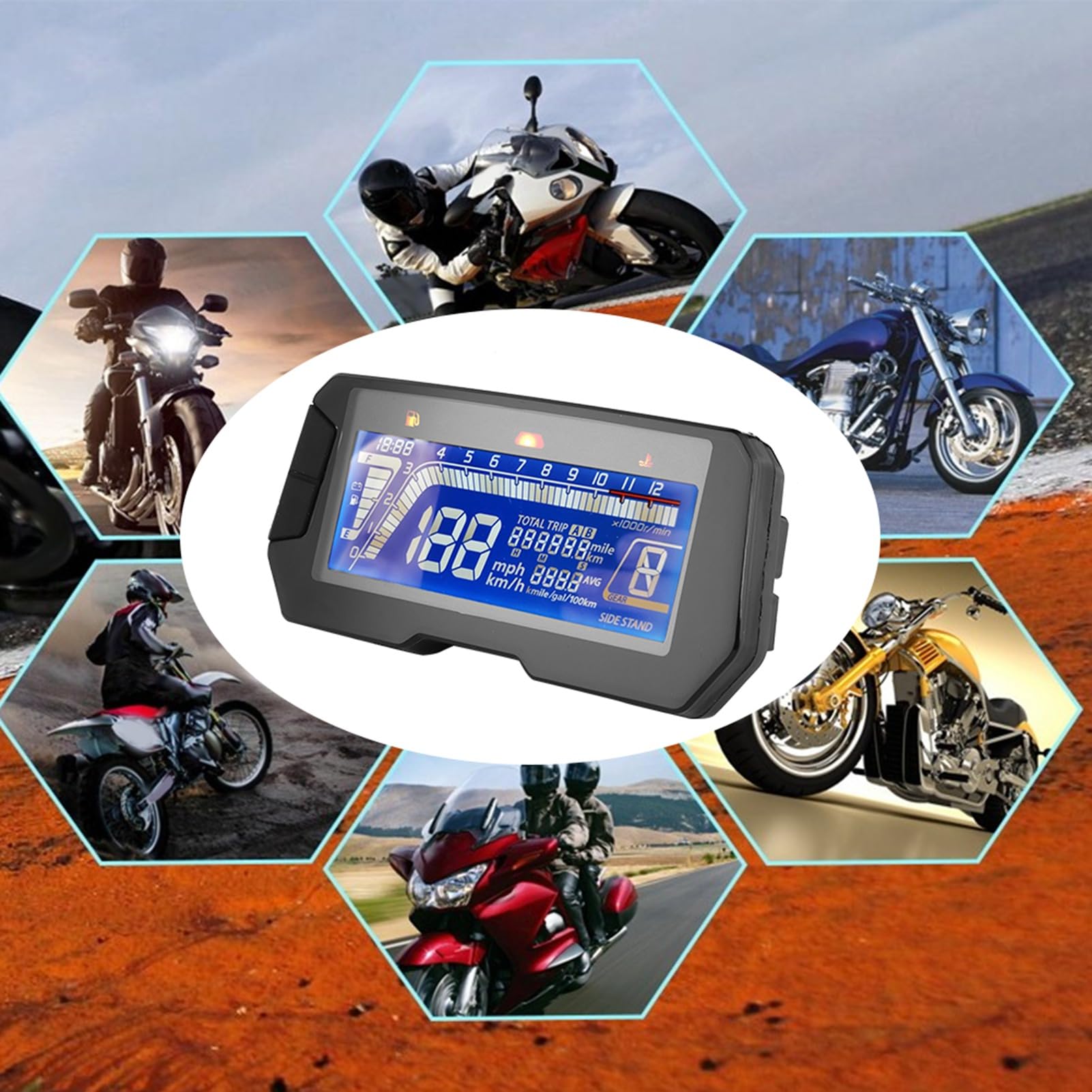 AMONIDA Motocyklowa Deska Rozdzielcza z Ekranem LCD, Styl 6 Biegów