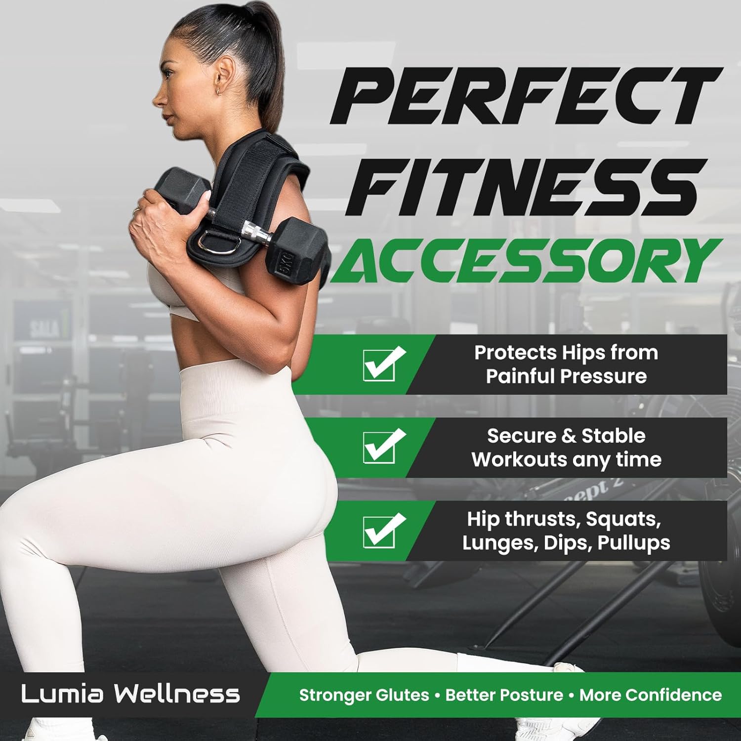 Heavy Duty Hip Thrust Belt for Dumbells, Kettlebells, and Plates - Glute Workout at Home, Gym, and Travel - Dip and Pullup Belt (Chain Included) Comfortable Padding, Double-Stitching