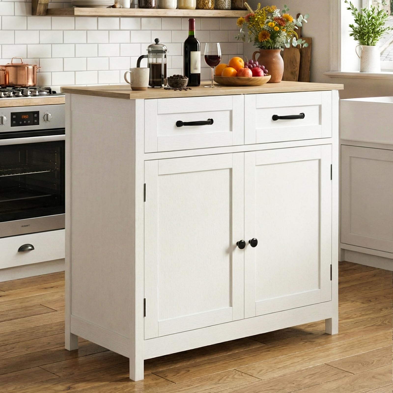 HOKEEPER Küchenschrank, Sideboard Wohnzimmer, Kommode mit 2 Schubladen und 2 Türen