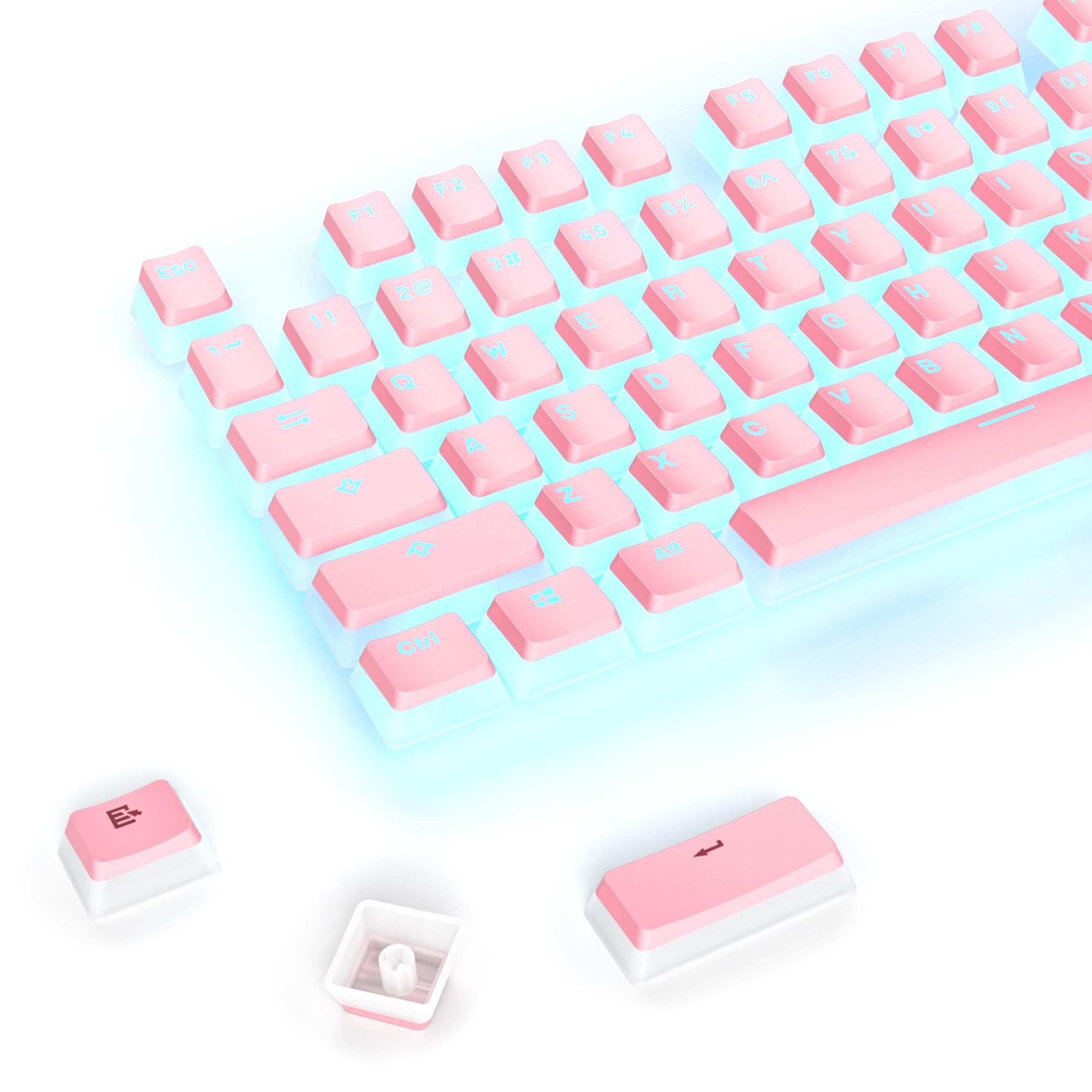 PBT Pink Pudding Keycaps Set 117 Keys, Double Shot Translucent OEM Profile for ISO &amp; ANSI Layout 61/68/84/87/104 Keys Mechanical Keyboard(Pink Pudding)
